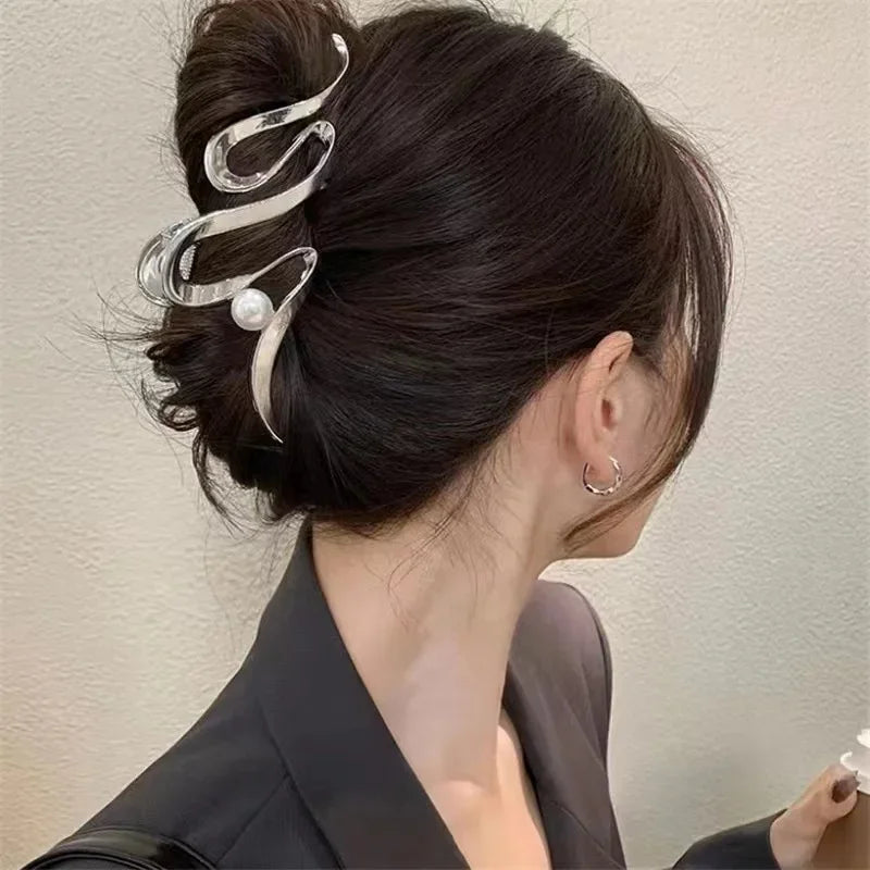 New Punk Geometric Metal Gold Silver Simple Hair Clip Claw for Women Trendy Large Crab Catches Clamp Korea Headwear Accessories