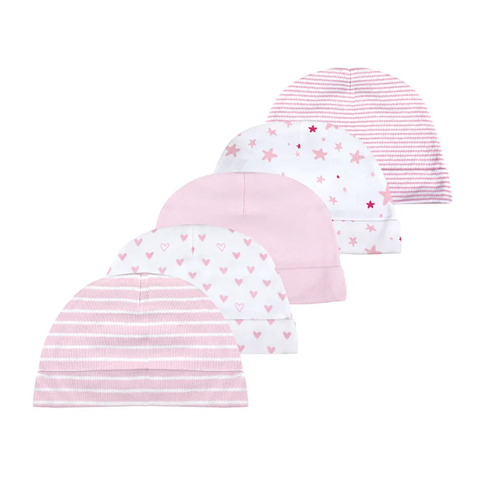 Kiddiezoom 5 Pcs/Lot Fashion Casual Cute 0-6Months Newborn Boy Girl Hats 100%Cotton Soft Infant Caps Baby Accessories