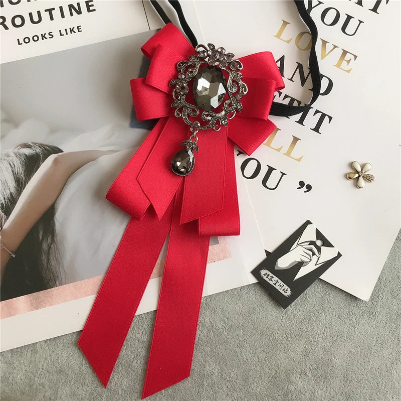 Rhinestone Bow Tie Women's Graduation Photo Student School Uniform Tie Ribbon Sweet Literary and Art Plaid Bowtie Collar Flower
