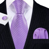 Barry.Wang Purple Silk Mens Tie Hanky Cufflinks Set Lilac Lavender Mauve Violet Jacquard Necktie For Male Wedding Business Party