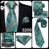 Hi-Tie Men's Tie Set Gold Paisley 100% Silk 8.5cm Wedding Ties For Men New Fashion Design Hanky Cufflinks Set Quality Necktie