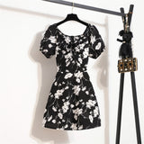 Mini robes d'été pour femmes, mode féminine, imprimé floral, en mousseline de soie, froncée, manches courtes bouffantes, robe décontractée