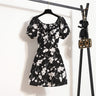 Mini robes d'été pour femmes, mode féminine, imprimé floral, en mousseline de soie, froncée, manches courtes bouffantes, robe décontractée
