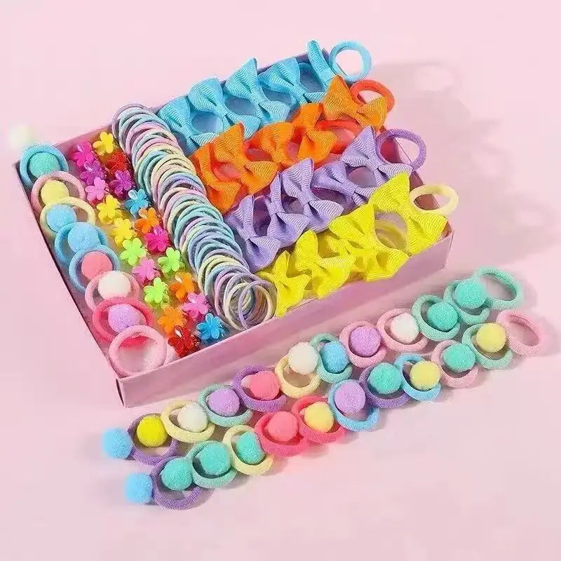 120 件套 Hair Accessories Set for Girls Colorful Bowknot Hair Band Children Ponytail Holder Hair Ties Kids Elastic Rubber Bands