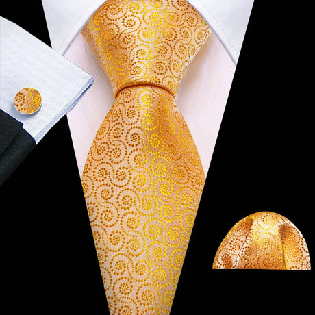 Classic Gold Silk Men Necktie Fashion Stripe High Quality Handkerchief Cufflinks Set Wedding Male Ties Business Party Barry.Wang