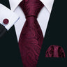 Red Silk Wedding Necktie Jacquard Woven Striped Ties For Men Tie Handkerchief Cufflink Set Barry.Wang Fashion Designer FA-5028