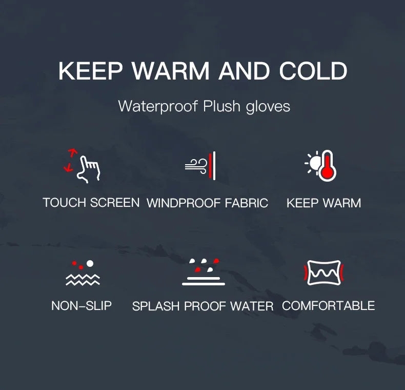 Touchscreen Fleece Warm Gloves Outdoor Cycling Driving Waterproof Cold Gloves Windproof Non Slip Womens Men Winter Ski Glove
