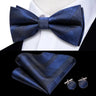 Hi-Tie Striped Black Red Mens Bow Tie Hankerchief Cufflink Pre-tied Silk Butterfly Knot Bowtie for Male Business Party Wholesale