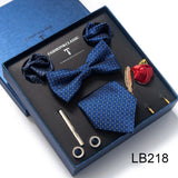 Brand Newest Design Silk Tie Set Handkerchief Pocket Squares Cufflink Bow Tie Clip Necktie Set Bussiness Wedding Suit Gift Box