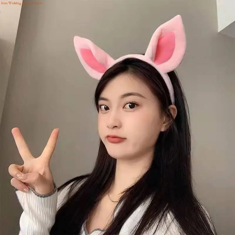 G92D Simple Sweet Hair Accessories Women Students Washing Face Hairband Little Pig Ears Headbands Plush Cartoon Hair Hoop
