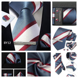 Classic 100% Silk Men's Ties In Gift box 8cm Plaid Dot Striped Business Necktie Handkerchief Cufflinks Wedding Party Tie Set