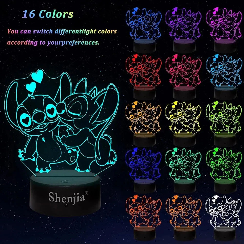 Hot 3D Illusion Stitch Night Light with Remote Control and Smart Touch Room Decor Lamp Birthday Valentine's Day Christmas Gifts