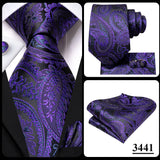 Hi-Tie Purple Lilac Floral Striped Silk Elegant Tie For Men Groom Wedding Men Necktie Pocket Square Cufflink Accessory Wholesale