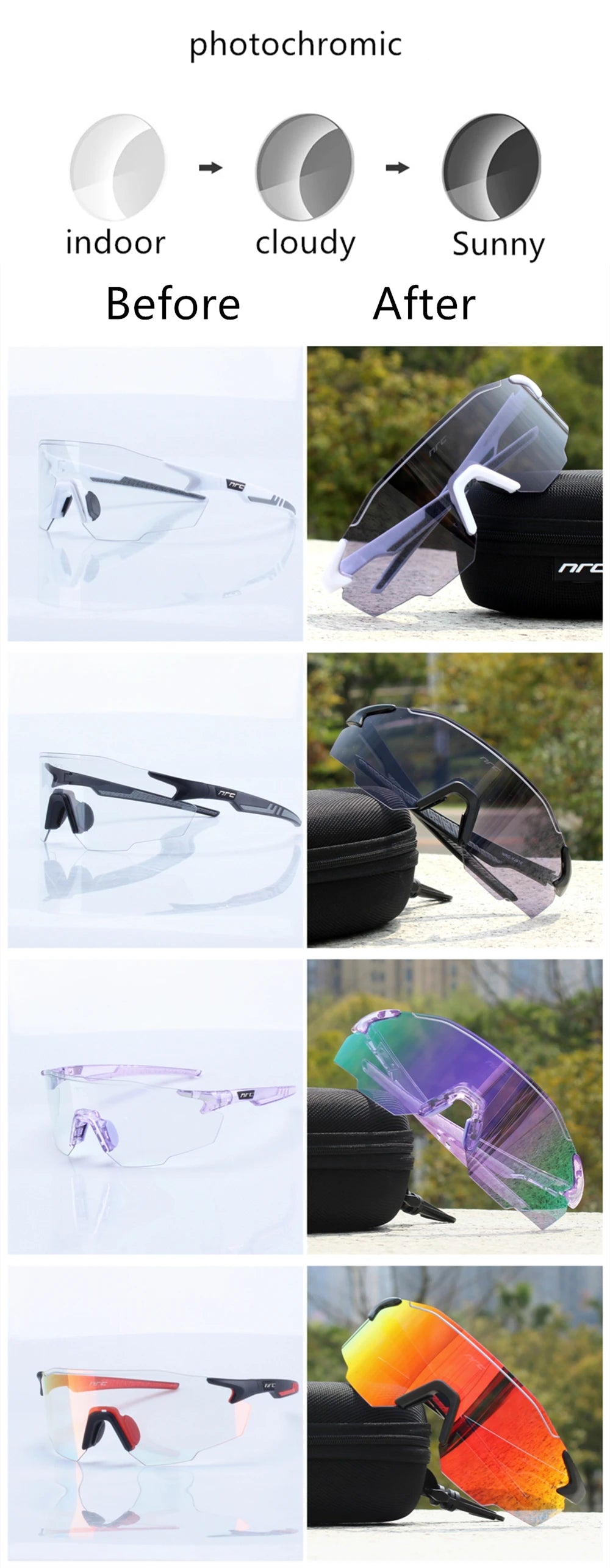 1 Lens NRC Cycling Sunglasses UV400 TR90 Sports Bicycle Glasses MTB Mountain Bike Fishing Hiking Riding Eyewear for Men Women