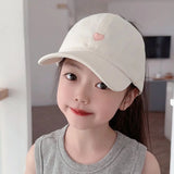Love Heart Kids Baseball Caps Adjustable Large Brim Sun Hat Solid Color Hollow High Ponytail Caps for Boys Girls