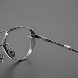 Anti Blue Light Lenses Titanium Eyeglass Frame Rectangular Full Frame Fashionable Carved Optical Prescription Glasses Unisex