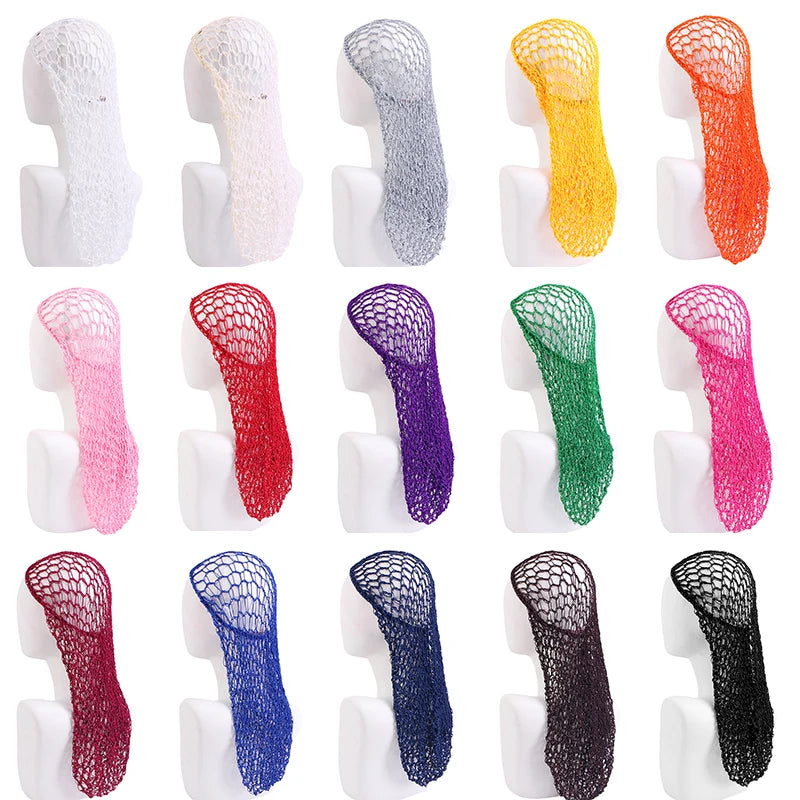 Women Crochet Hair Snood With Elastic Edge Long Hair Net Head Cover Hair Care Nightcap Mesh Pocket Wrap Dreadlock Headwear