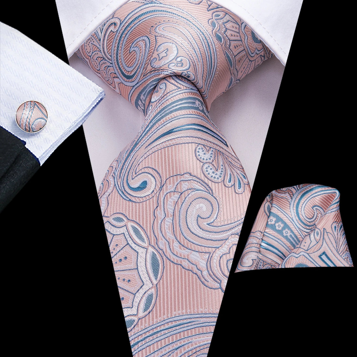 Hi-Tie Men Fashion Necktie Burgundy Paisley Handkerchief Cufflinks for Tuxedo Accessory Classic Silk Luxury Gift Tie for Men