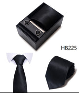 65 Colors Fashion Tie Handkerchief Set Tie Clip Necktie Box Man's Shirt Dark Red  Accessories Men Wedding Holiday  Gift