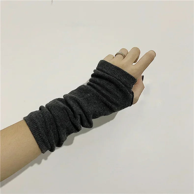 Y2K Gothic Lolita Gloves Arm Cover Harajuku Arm Warmers Black Grey Striped Fingerless Punk Long Wristband Metallic Unisex Gloves