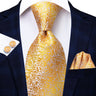 Hi-Tie Designer Gold Solid Silk Wedding Tie For Men Handky Cufflink Gift Men Necktie Fashion Business Party Dropshiping