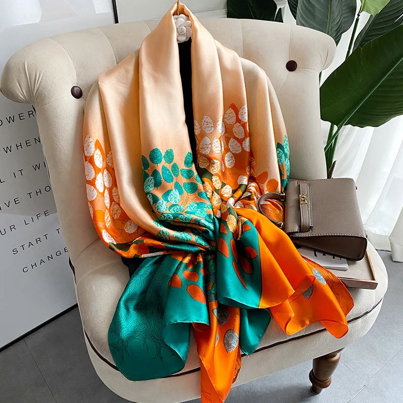 180*90cm Women Silk Female Classic Leopard Scarves Ladies Beach Wrap Chiffon Shawl Soft Sunscreen Foulard Muffler Bandanna Pareo