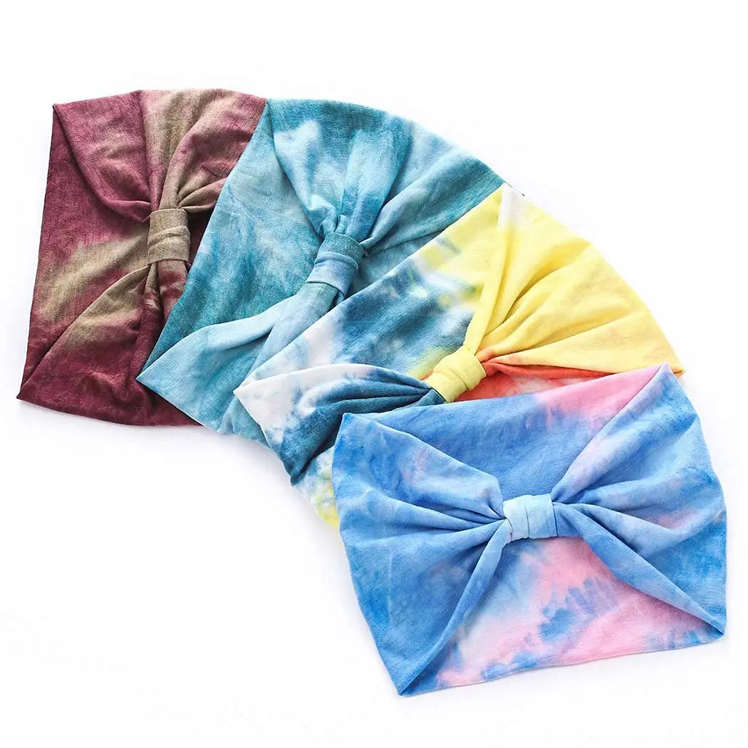 Tie Dye Headbands for Women Wide Turban Headwrap Knotted Vintage Hairbands Cotton Bandanas Bandage Headscarf Hair Accessories