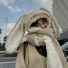 2023 New Fashion Scarf Hat Glove Women Cute Big Ear Bunny Beanie Winter Warm Soft Thickening Pocket Warm Ear Hats Hooded Skullie
