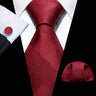 Barry.Wang Red Maroon Burgundy Rose Silk Men's Tie Pocket Square Cufflinks Set Jacquard Necktie for Male Wedding Business Party