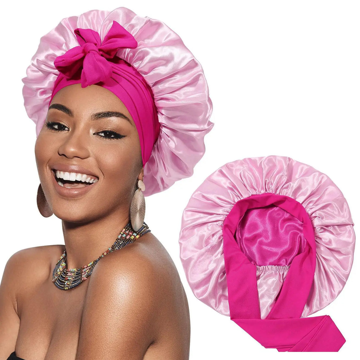 Double Layer Satin Hair Cap For Sleeping Bonnets For Women Round Haircare Women Headwear Night Hat Reversible Head Cover