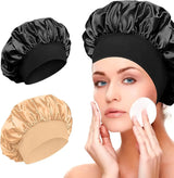 Women's Satin Solid Elastic Wide-brimmed Sleeping Hat Unisex Head Wrap Elastic Band Cap Hair Care Bonnet Night Hat bonnet