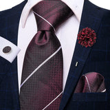 Paisley Pink Necktie With Brooch Silk Elegent Wedding Tie For Men Handky Cufflink Fashion Business Party Hi-Tie Designer