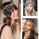 Leopard Print Headbands for Women Wide Boho Turban Head Wraps Cotton Knotted Elastic Hairbands Non Slip Workout Hair Accessories