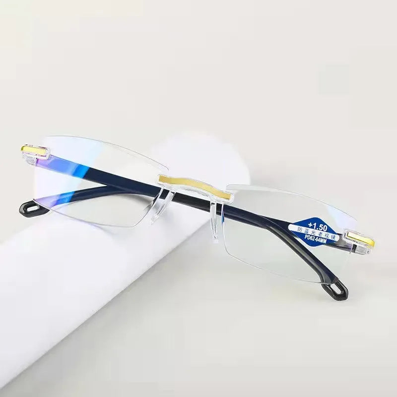 Luxury Blue Light Blocking Reading Glasses Women Men Cutting Frame Presbyopia Eyeglasses HD Lens Farsighted Prescription Eyewear