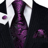 Barry.Wang Purple Silk Mens Tie Hanky Cufflinks Set Lilac Lavender Mauve Violet Jacquard Necktie For Male Wedding Business Party