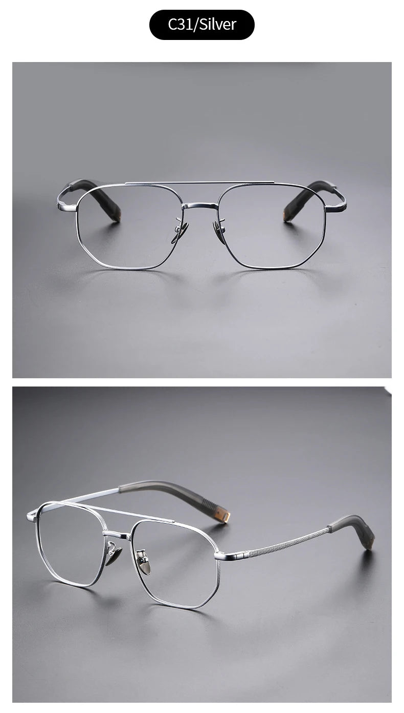Trendy Men's Large size Titanium Frames Stylish, Double Bridge, Casual, Comfortable, Optical Prescription Eyewear for Men 07518