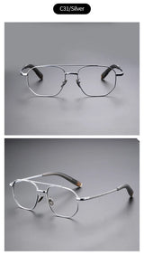 Trendy Men's Large size Titanium Frames Stylish, Double Bridge, Casual, Comfortable, Optical Prescription Eyewear for Men 07518