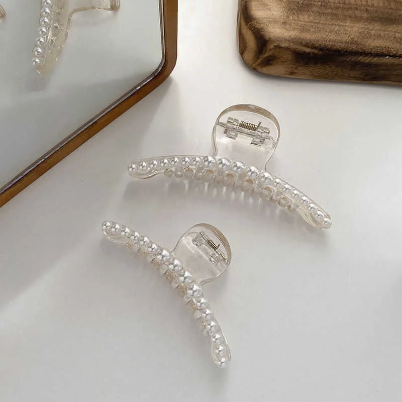 Simulated Pearl Hair Claws for Women Korean Acrylic Hair Clips Girls Large Size Barrette Shark Clip Fashion Hair Accessories