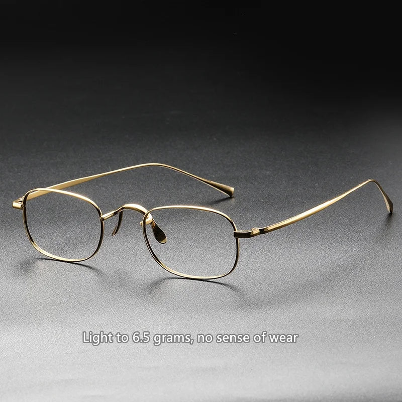 Vintage Small Square Oval 6.5g Ultra-Light Pure Titanium frame ，KJ45|Thin Frame of Golden Wire|For Men and Women