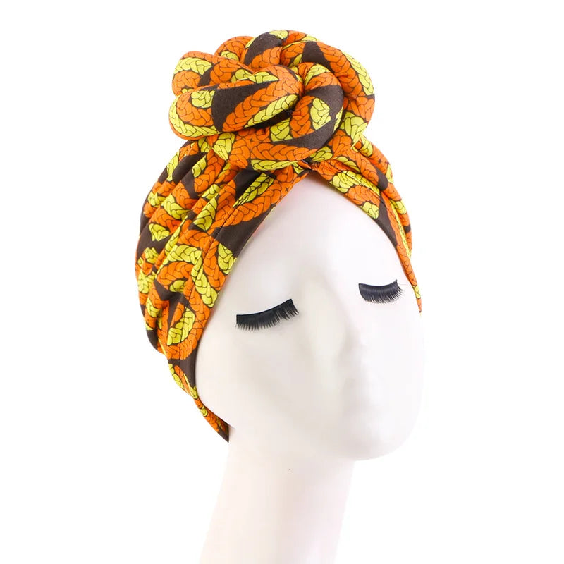 African Print Turban for Women New Fashion Pre-Made Top Knot Head Wraps Flower Stretch Hijab Ladies Party Wedding Headdress