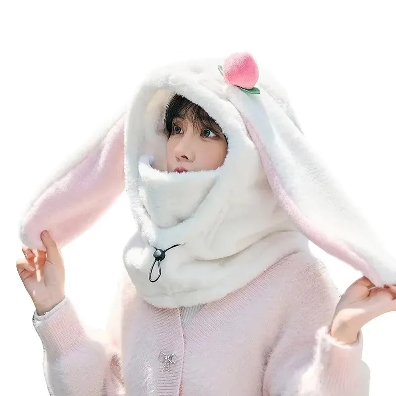 Cartoon Rabbit Ear Ski Helmet Cover Comfortable Soft Cycling Skiing Helmet Hat Lovely Winter Warm Plush Cap for Girl Women