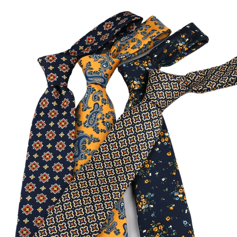 New 8cm Korean Style Necktie for Men Business Professional Retro College Boys Imitation Silk Print Fabric Floral Groom's Tie