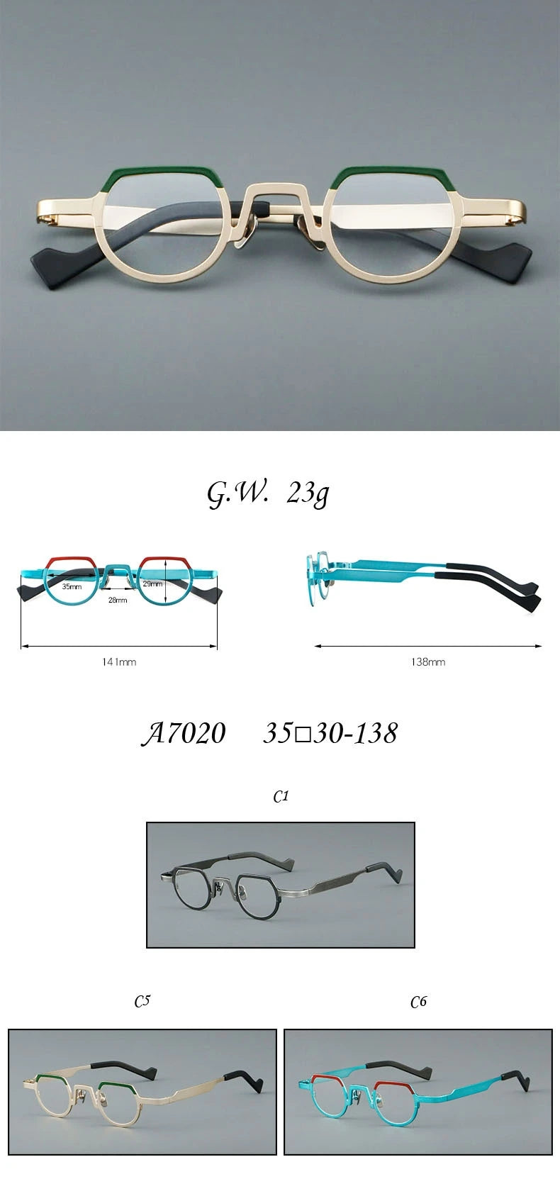 New stylish round glasses frame 7020 retro ultra-light pure titanium glasses frame can be equipped with prescription glasses.