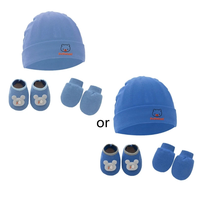 1 Set Baby Anti Scratching Gloves Hat Foot Cover Set Soft Cotton Newborn No Scratch Mittens Socks Beanies Cap Nightcap
