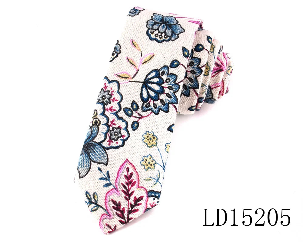 New Designer Print Ties Casual Narrow Necktie Ties for Men Hip-hop Party Floral Cotton Skinny Tie Cravat