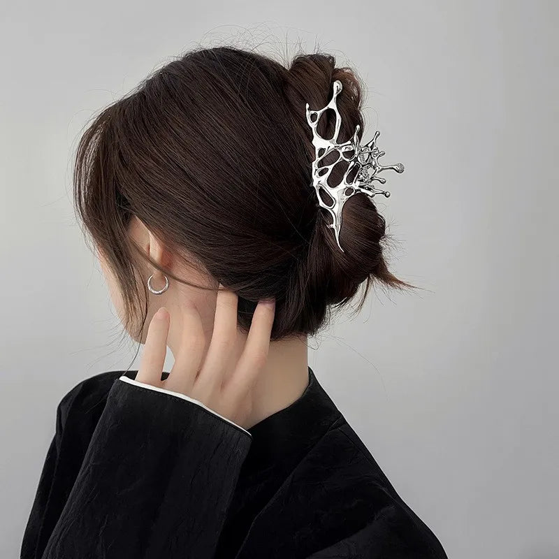 Geometric Claw Clips Women Large Metal Silver Color Korean Fashion Shark Hair Clips Girls Grab Clamps Hair Accessories