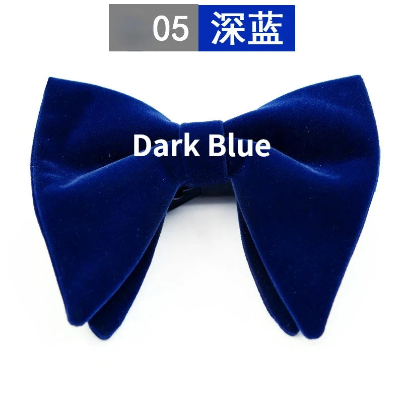 Men's Business Bow Tie Velvet  Royal Blue Burgundy Double Deck Big Bowtie Fashion New Mens Wedding Horns Bowties Gifts for Men