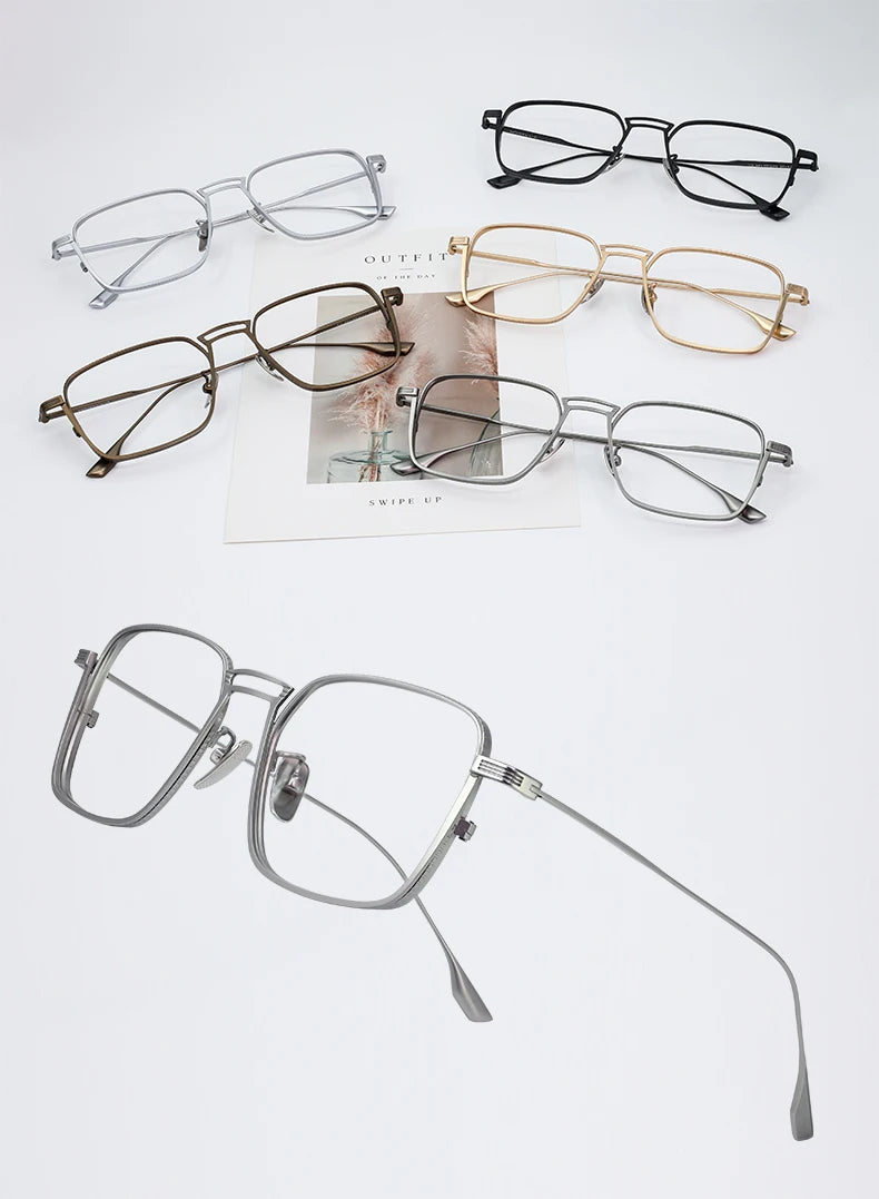 American Design Men Square Frames Handmade Retro Pure Titanium Glasses Thick Edges Business Eyeglasses Suitable for Large Faces