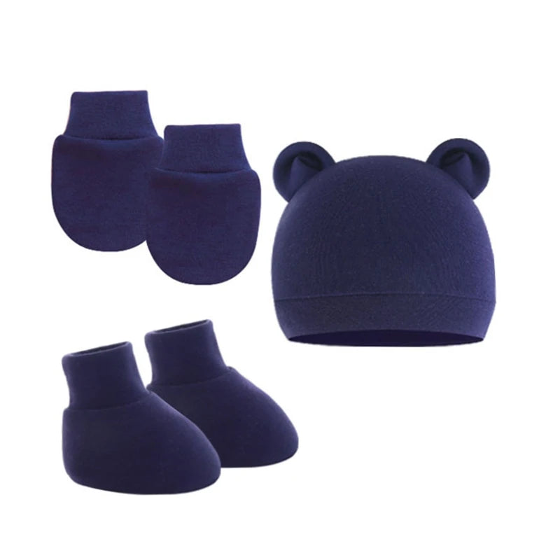 Newborn Hat+Gloves+Socks Set for Baby Boy Girl Cotton Baby Beanie Fall Casual Photography Props Soft Headwear Infant Nightcap
