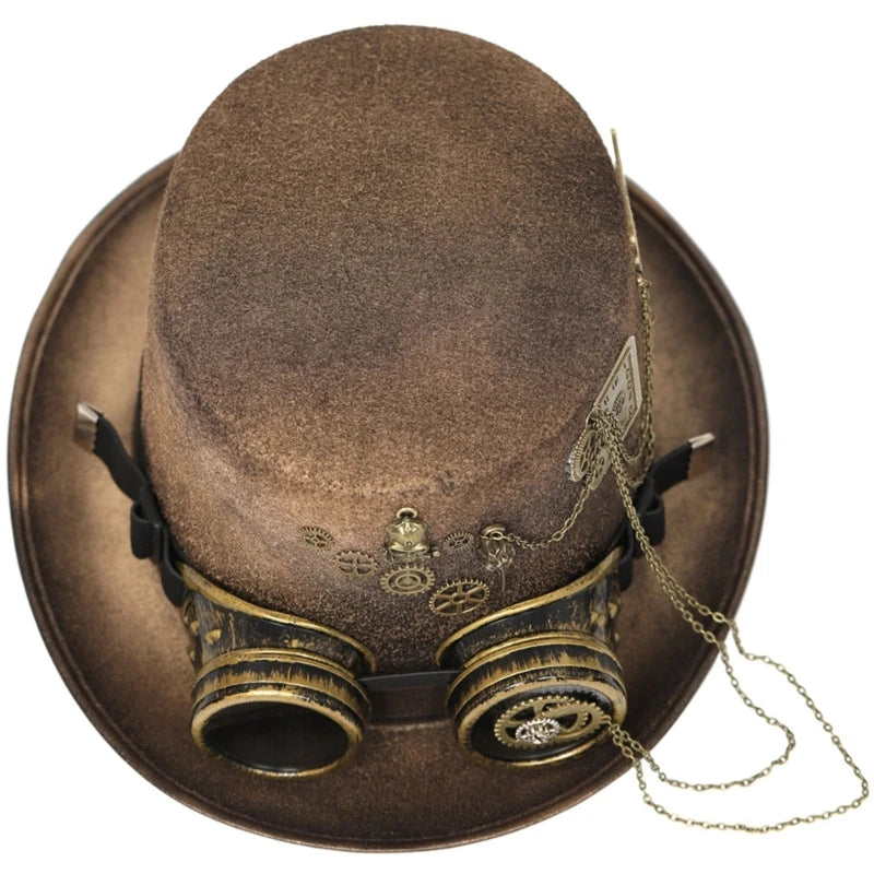 Steampunk Men Hat With Goggles Gay Top Hat Jazz Hat Gothic Steampunk Top Hat For Men Non-slip Hat Carnival Nightclub